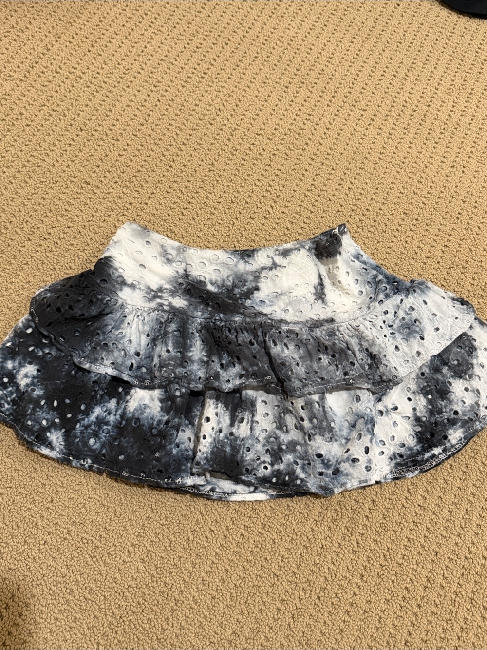 Katie J NYC Tie-Dye Eyelet Ruffle Mini Skirt - Black & White - Small